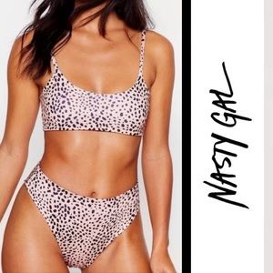 NWT Nasty Gal Dalmatian Scoop Neck High Leg Bikini Set, Size 6, MSRP $34